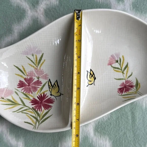Vintage 1950s Red Wing pink spice floral divided Ceramic Dish - Picture 10 of 11